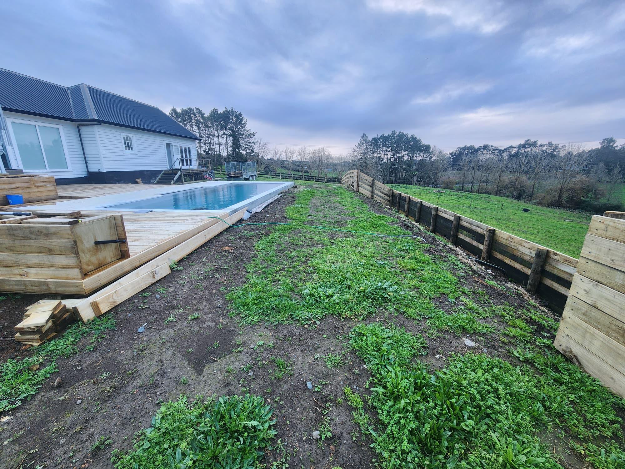 Bombay Hills rural landscape, retaining, pool and outdoor living: retaining photo 05