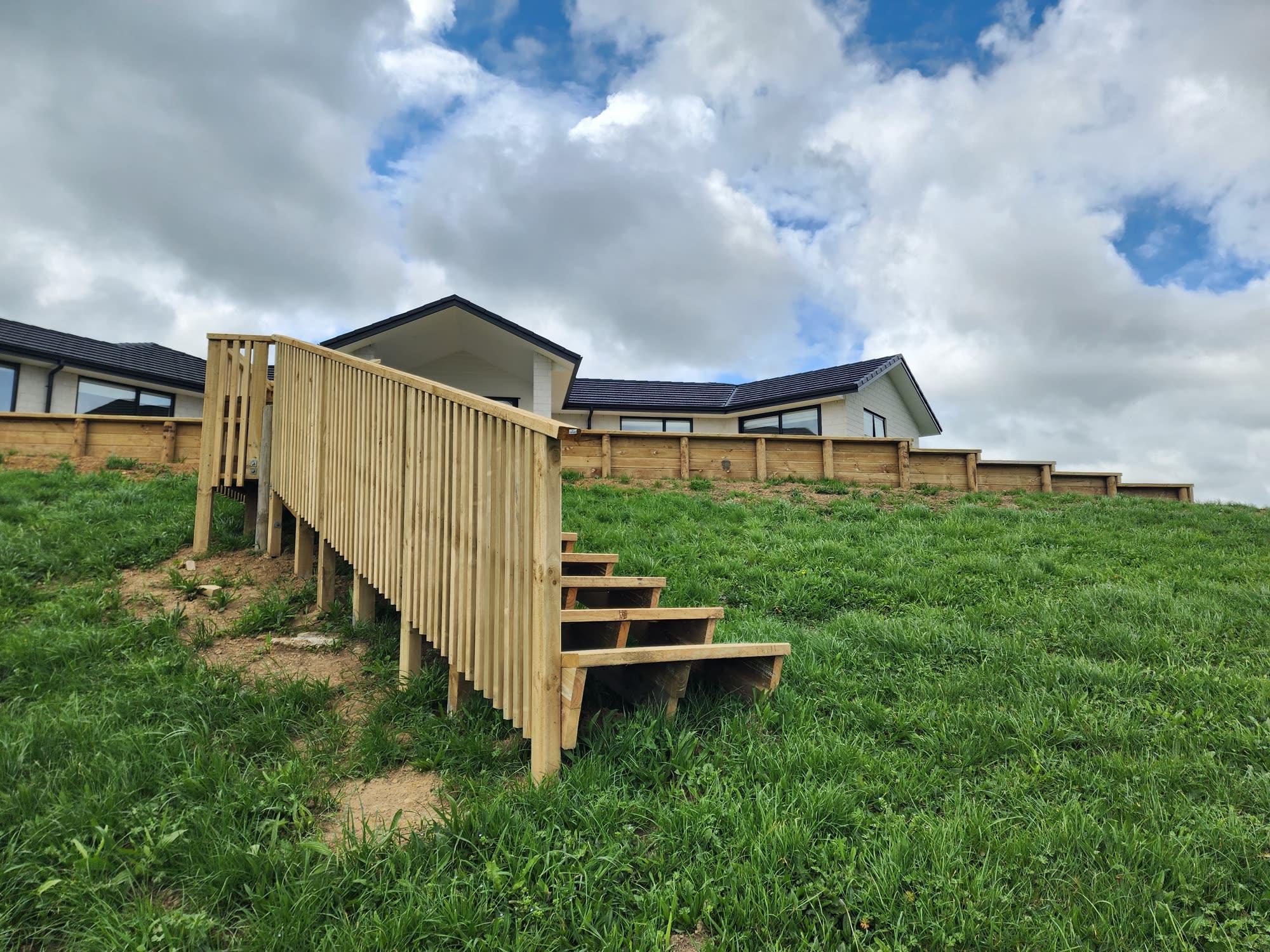 Bombay Hills rural landscape, retaining, pool and outdoor living: retaining photo 28