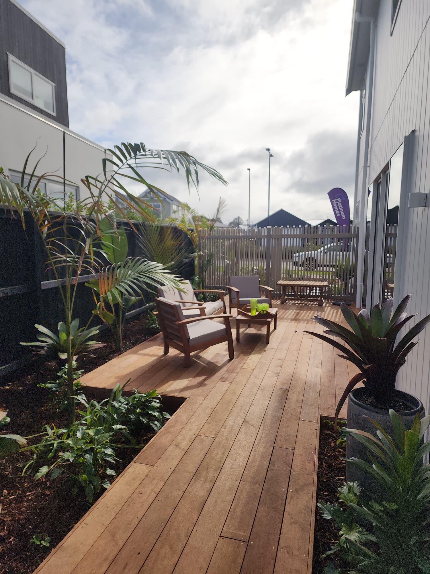 Narrow side garden boardwalk and planting: decking photo 07
